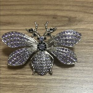 Sassy Jones Silver and Purple Butterfly Brooch with Intricate Metalwork